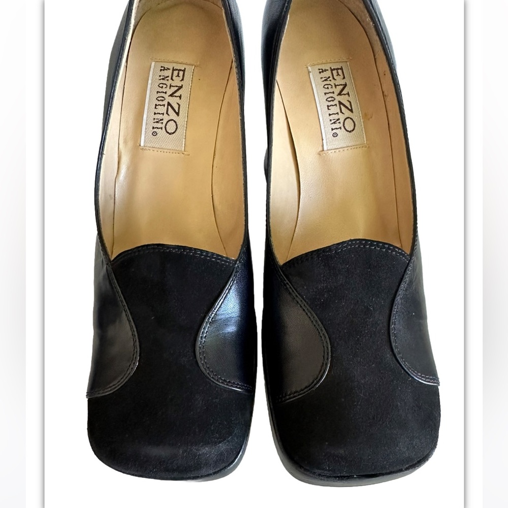 Y2K 90s Enzo Angiolini square toe suede leather black Platform Slip On 7 Retro - Picture 3 of 13
